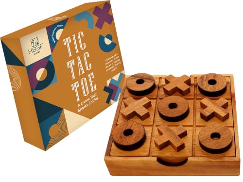 BSIRI Wooden Tic Tac Toe Game Coffee Tabletop XO Blocks Ideal for Family Living Room Games Night for Adults for Desk Decor and Unique Wood Gifts for All Occasions 5.5 Inch