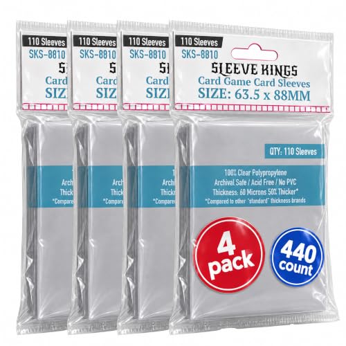 Sleeve Kings Card Sleeves 63.5x88mm Standard Size - Clear Polypropylene, 60 Micron, 440 Standard Board Game Card Sleeves Board - SKS-8810X4