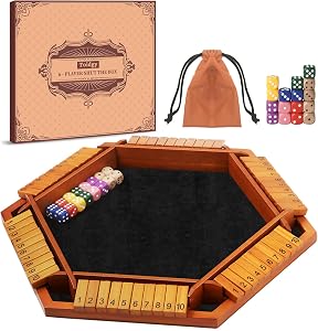 Toidgy 1-6 Players Shut The Box Dice Games, Wooden Board Table Math Game with 16 Dice and 