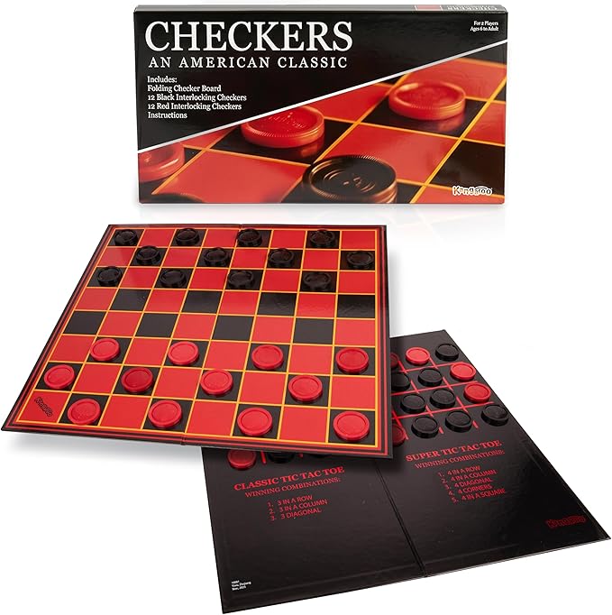 Kangaroo - Multiplayers Strategy Checker Board Game for Kids & Adults - Portable Educational Travel Cardboard Checkers - Includes Large Board w/ 24 Checkers (12 Red and 12- Black) 