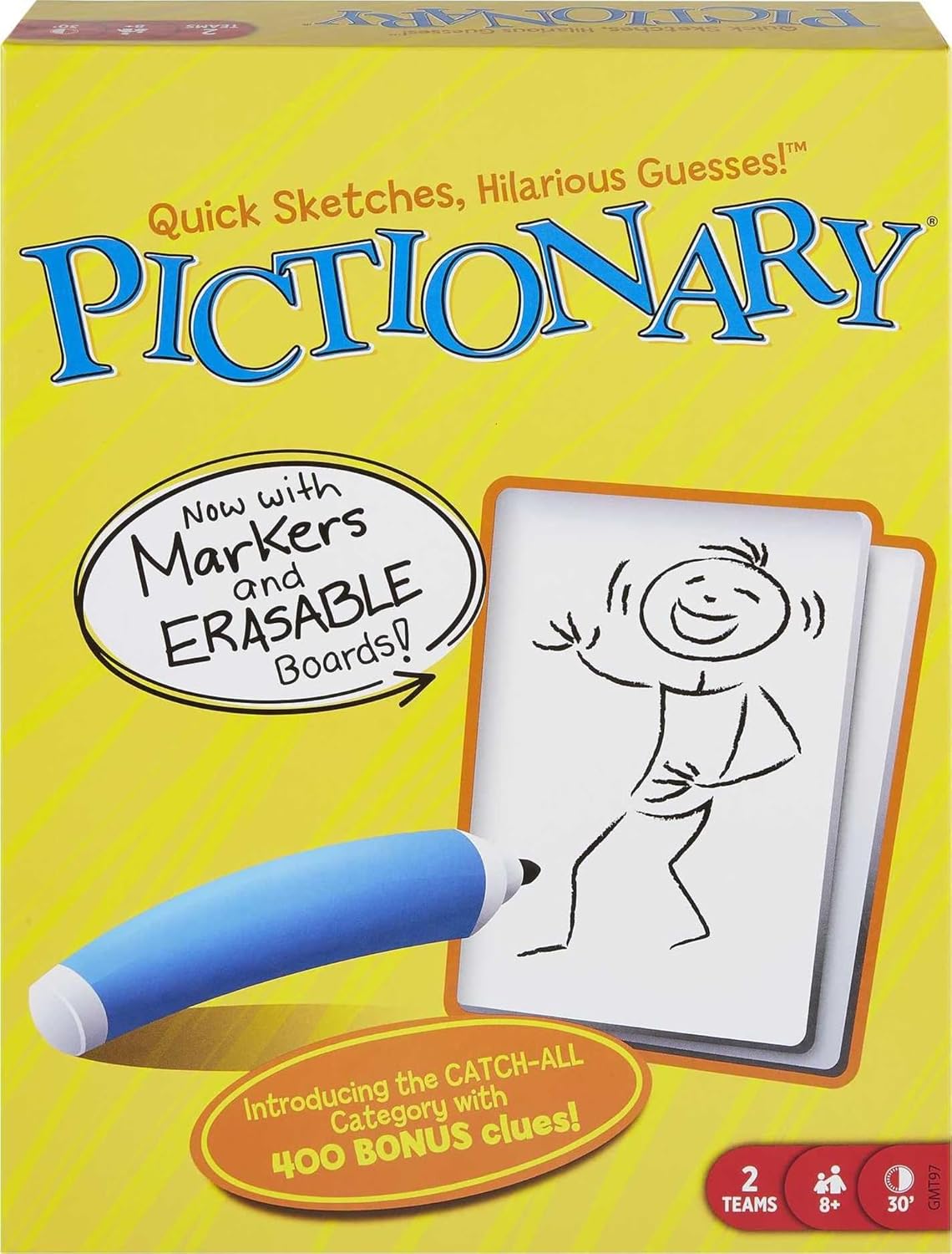 Mattel Games Pictionary Family Board Game for Kids, Adults and Game Night for 2 Teams with Erasable Markers, Boards and Sa...