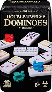 Spin Master Games, Cardinal Classics Double 12 Dominoes Set in Storage Tin, Family Board G