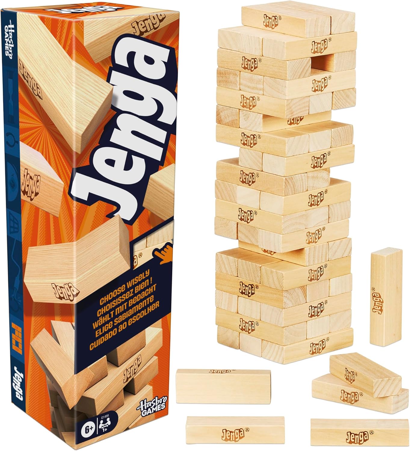 Official Hasbro Games Jenga Game | Digital Die for 6 More Ways to Play | Original Wood Block Game | Stacking Tower | Ages ...