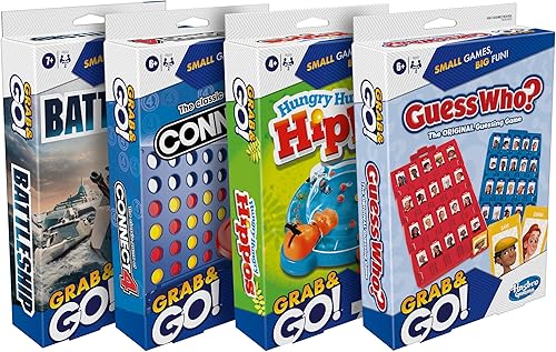 Hasbro Grab and Go! Bundle (4 Pack), Kids Travel Board Games, Battlesh — Our recommended configuration for best results