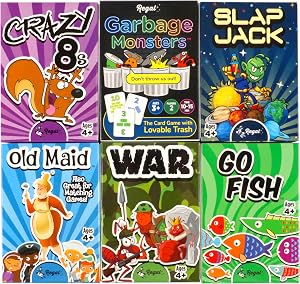 Regal Games Card Games for Kids - Go Fish, Crazy 8's, Old Maid, Slap Jack, Garbage Monster