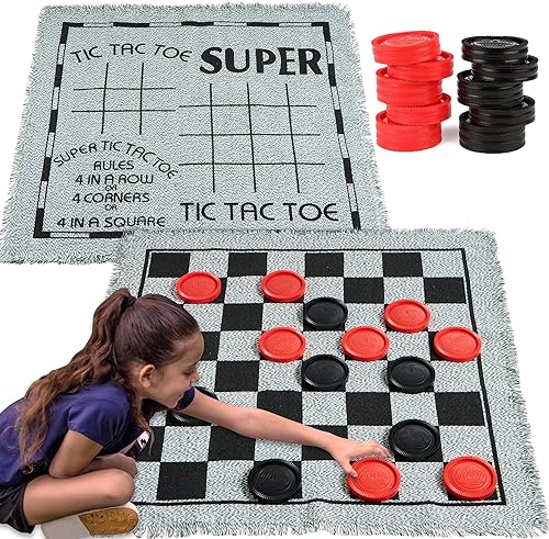 3-in-1 Vintage Giant Checkers, Tic, Tac, Toe, with Reversible Mat, 24 — Build quality and design details up close